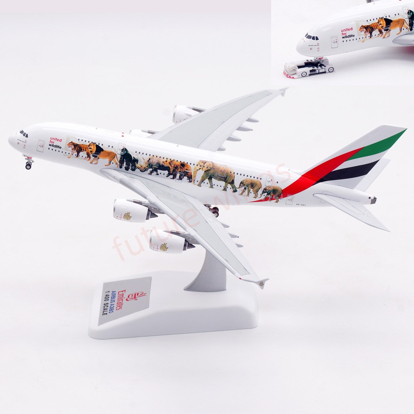 1:400 Aviation400 Emirates Airways A380 A6-EEI Aircraft Model Free Tractor+Stand