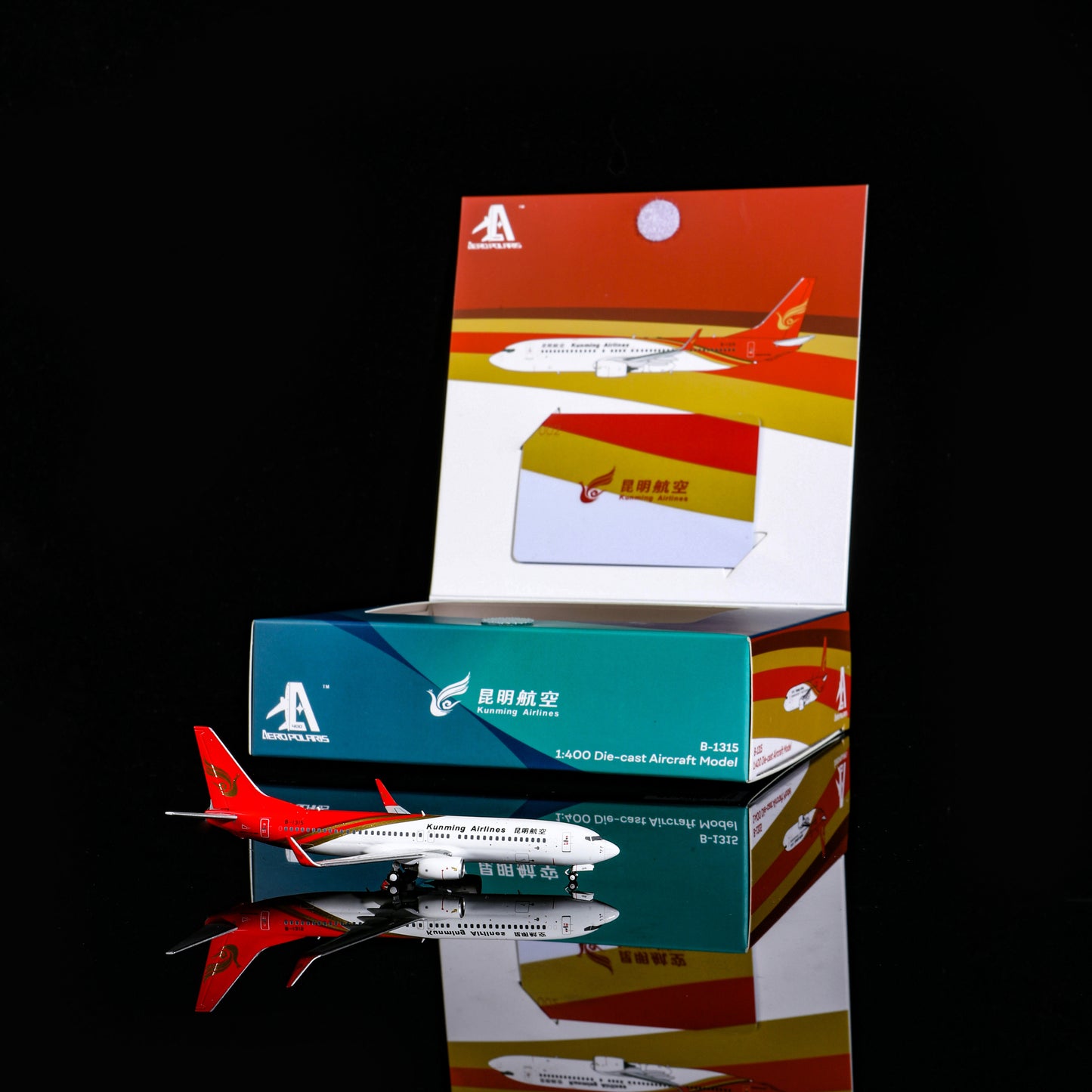 1:400 AeroPolaris Kunming Airlines B737-800 B-1315 Aircraft Model+Free Tractor