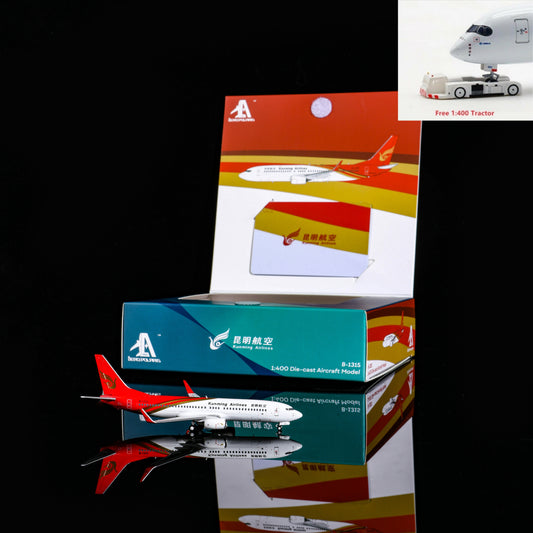 1:400 AeroPolaris Kunming Airlines B737-800 B-1315 Aircraft Model+Free Tractor