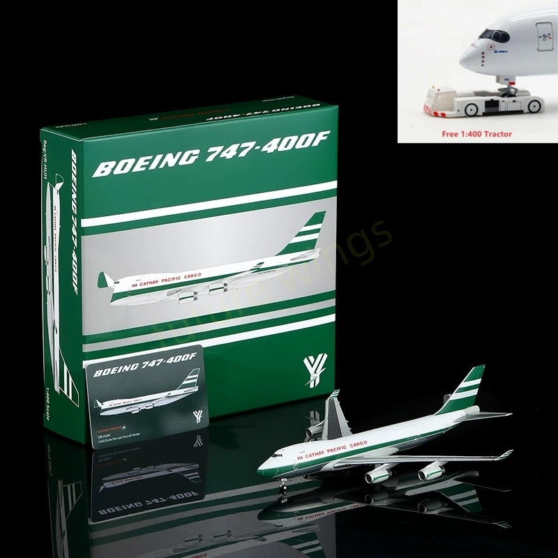 1:400 YY Wings Cathay Pacific Cargo B747-400F VR-HUH Aircraft Model Free Tractor+Stand