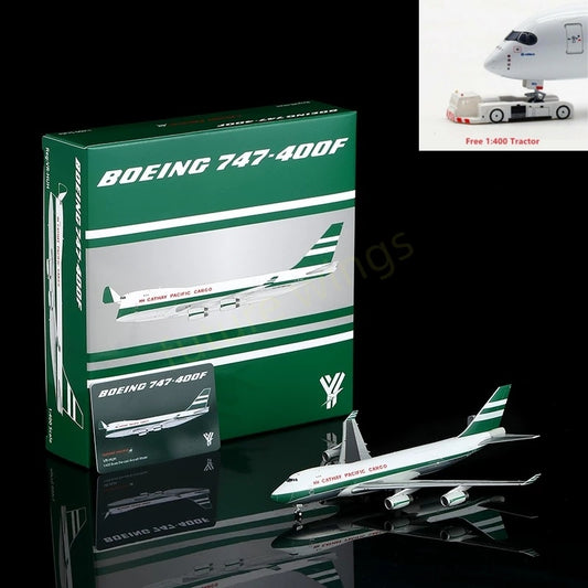 1:400 YY Wings Cathay Pacific Cargo B747-400F VR-HUH Aircraft Model Free Tractor+Stand