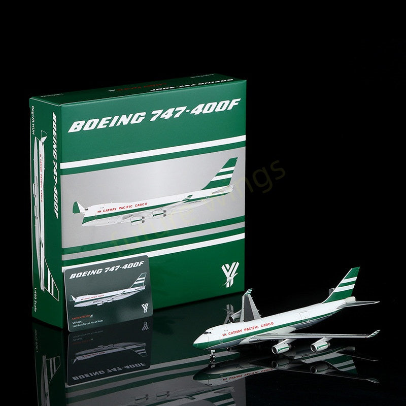 1:400 YY Wings Cathay Pacific Cargo B747-400F VR-HUH Aircraft Model Free Tractor+Stand