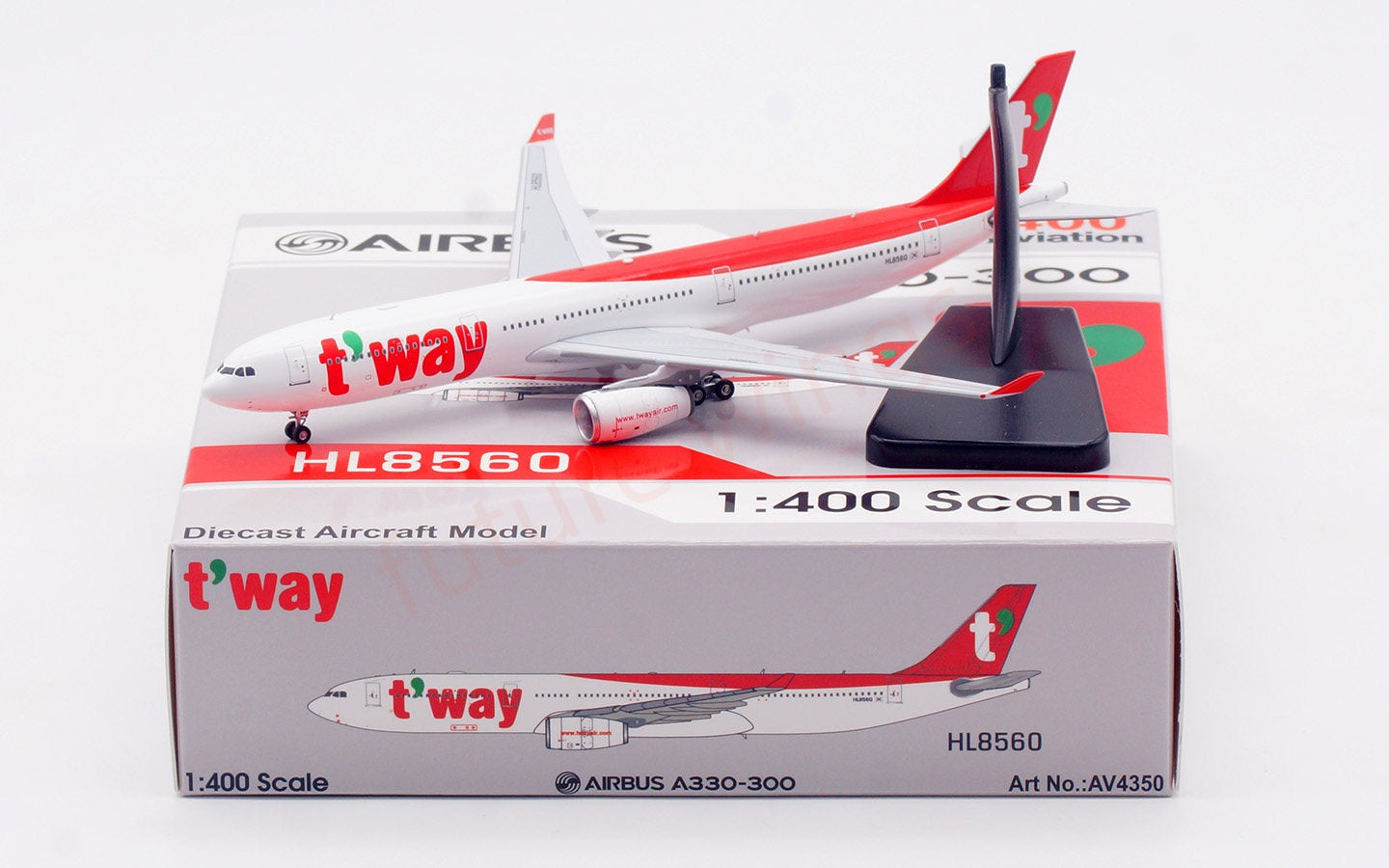 1:400 Aviation400 t’way A330-300 HL8560 Aircraft Model Free Tractor+Stand