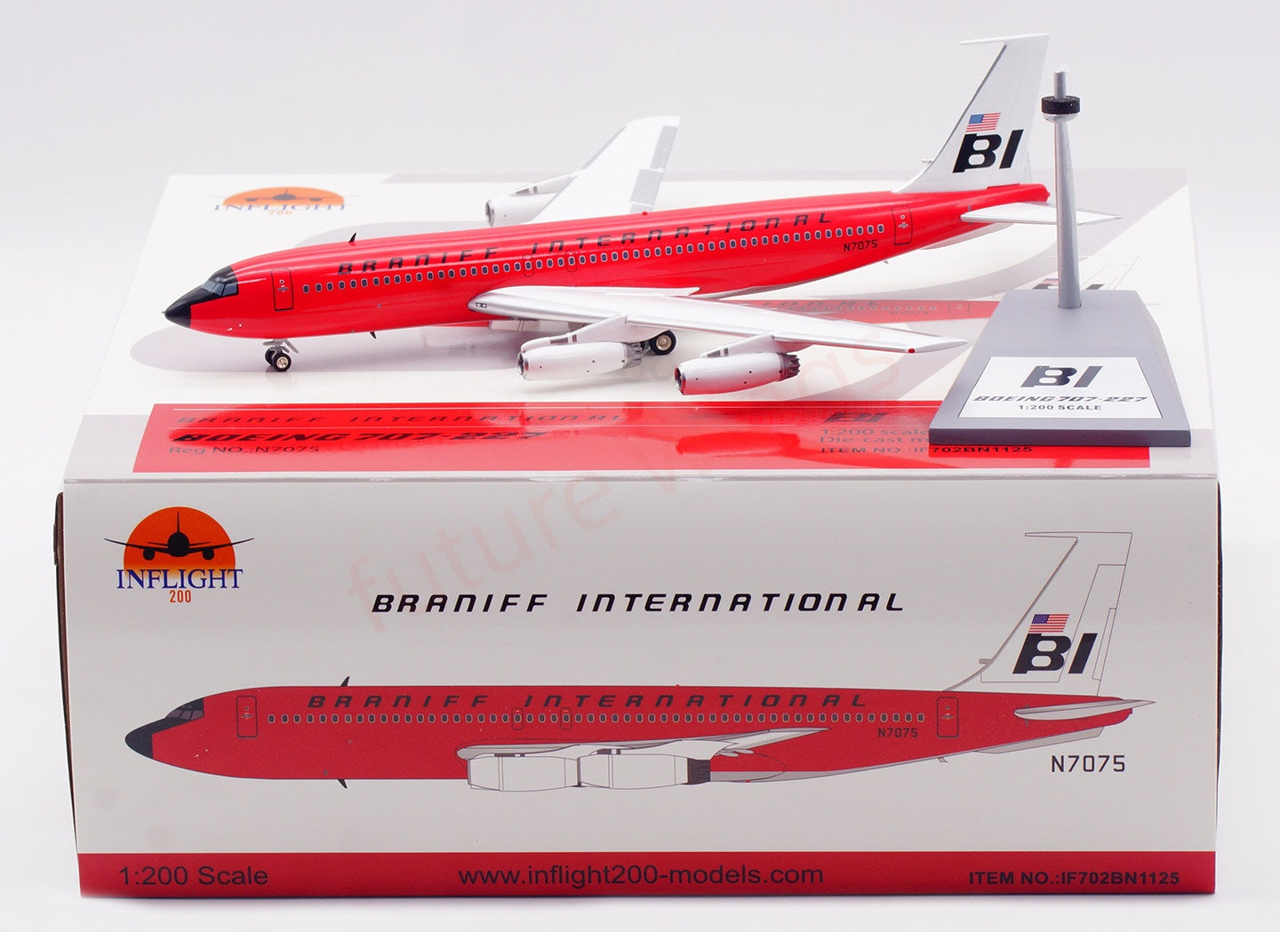 1:200 InFlight200 Braniff International B707-200 N7075 "Red" Diecast Aircraft Model