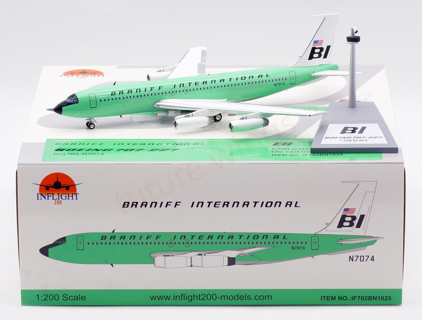 1:200 InFlight200 Braniff International B707-200 N7074 “Green” Diecast Aircraft Model