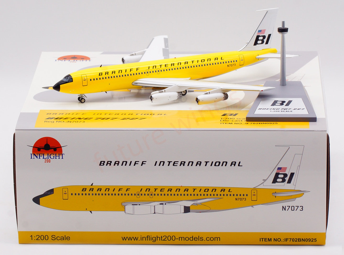 1:200 InFlight200 Braniff International B707-200 N7073 “Yellow” Diecast Aircraft Model