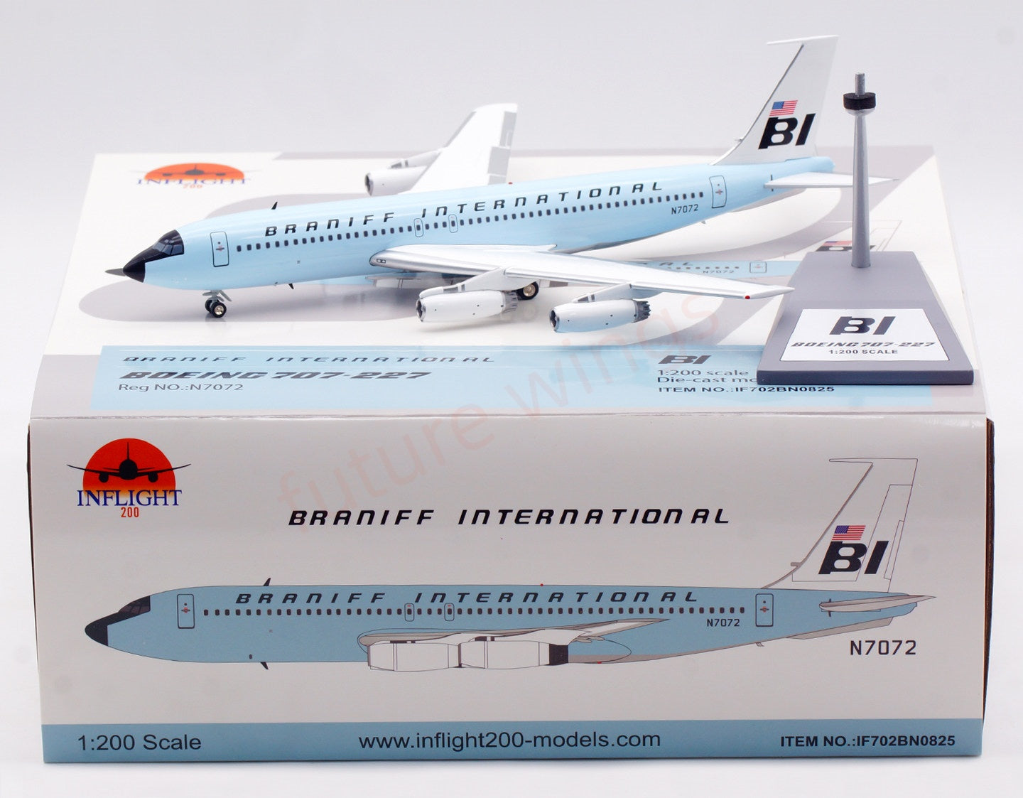 1:200 InFlight200 Braniff International B707-200 N7072 “Blue” Diecast Aircraft Model