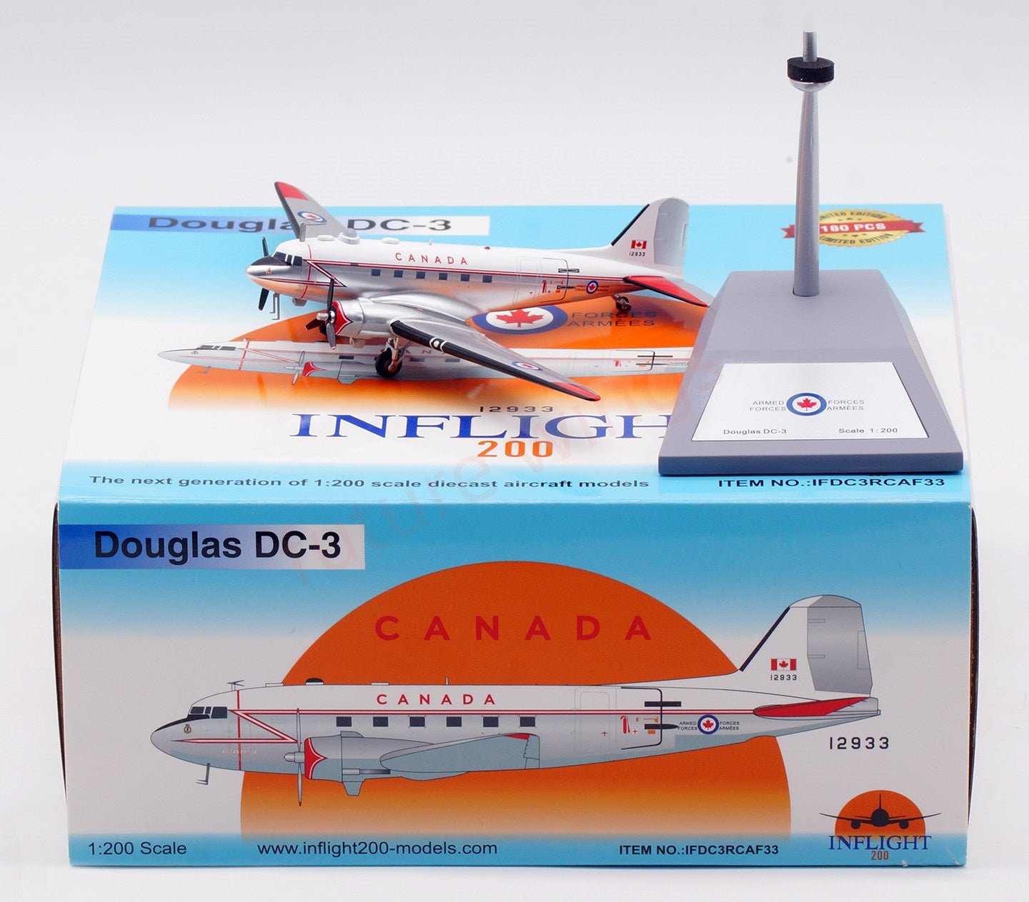 1:200 InFlight200 Canada Air Force DC-3 12933 Aircraft Model With Stand