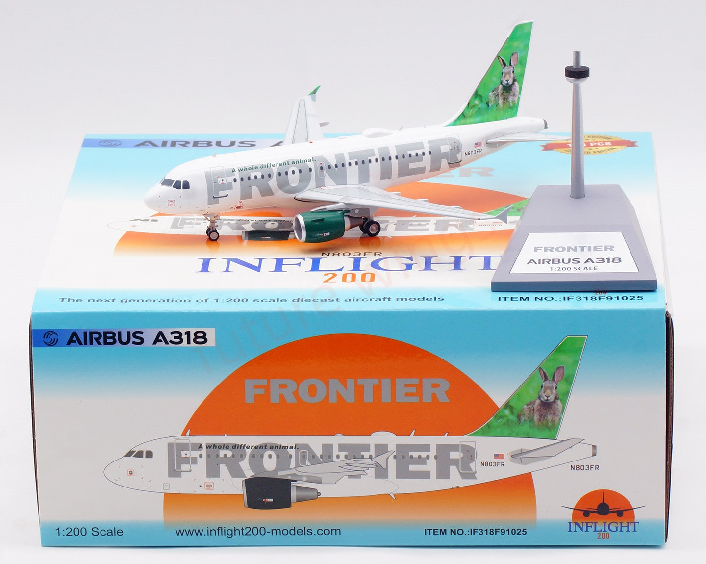 1:200 InFlight200 Frontier Airlines A318 N803FR Aircraft Model With Stand