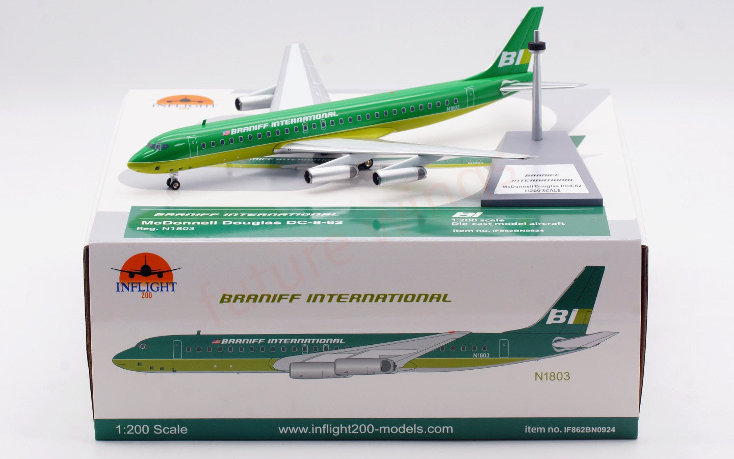 1:200 InFlight200 Braniff International DC-8-62 N1803 Diecast Aircraft Model