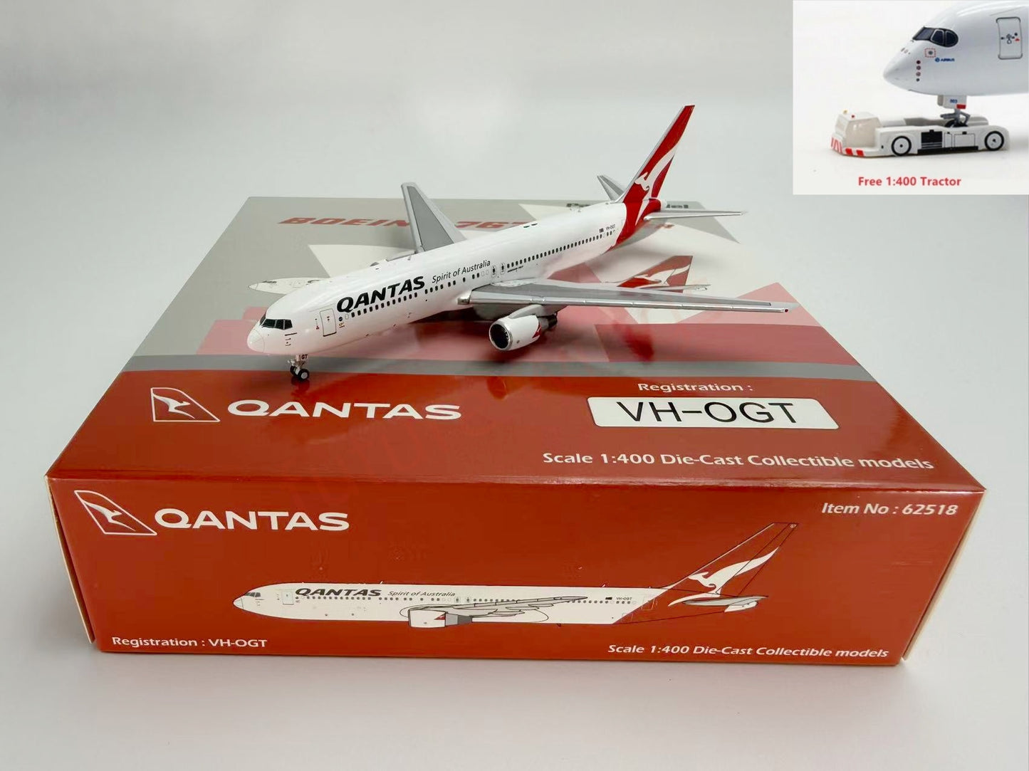1:400 PandaModel 62518 Qantas Airways B767-300ER VH-OGT Aircraft Model+Free Tractor