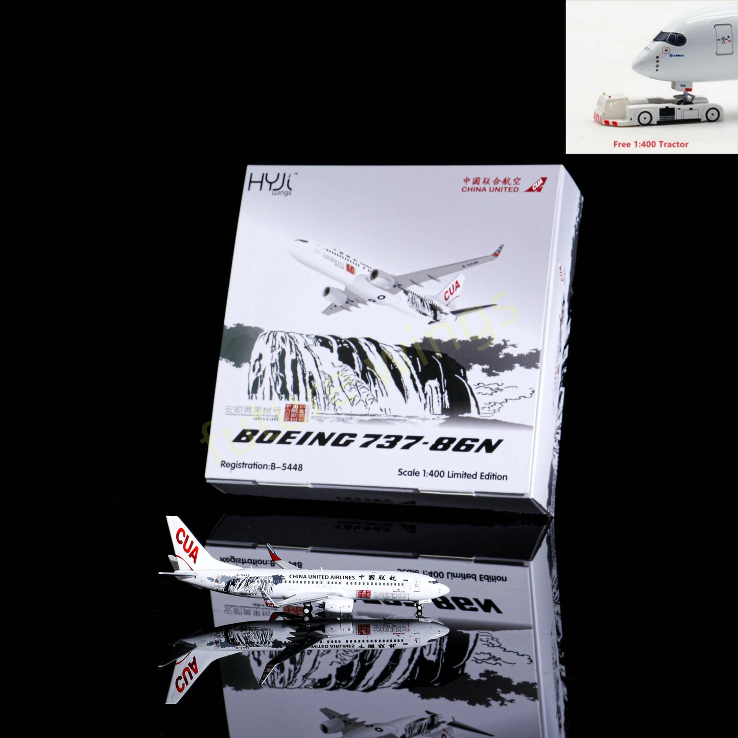 1:400 HYJL Wings China United Airlines B737-800 B-5448 Aircraft Model+Free Tractor
