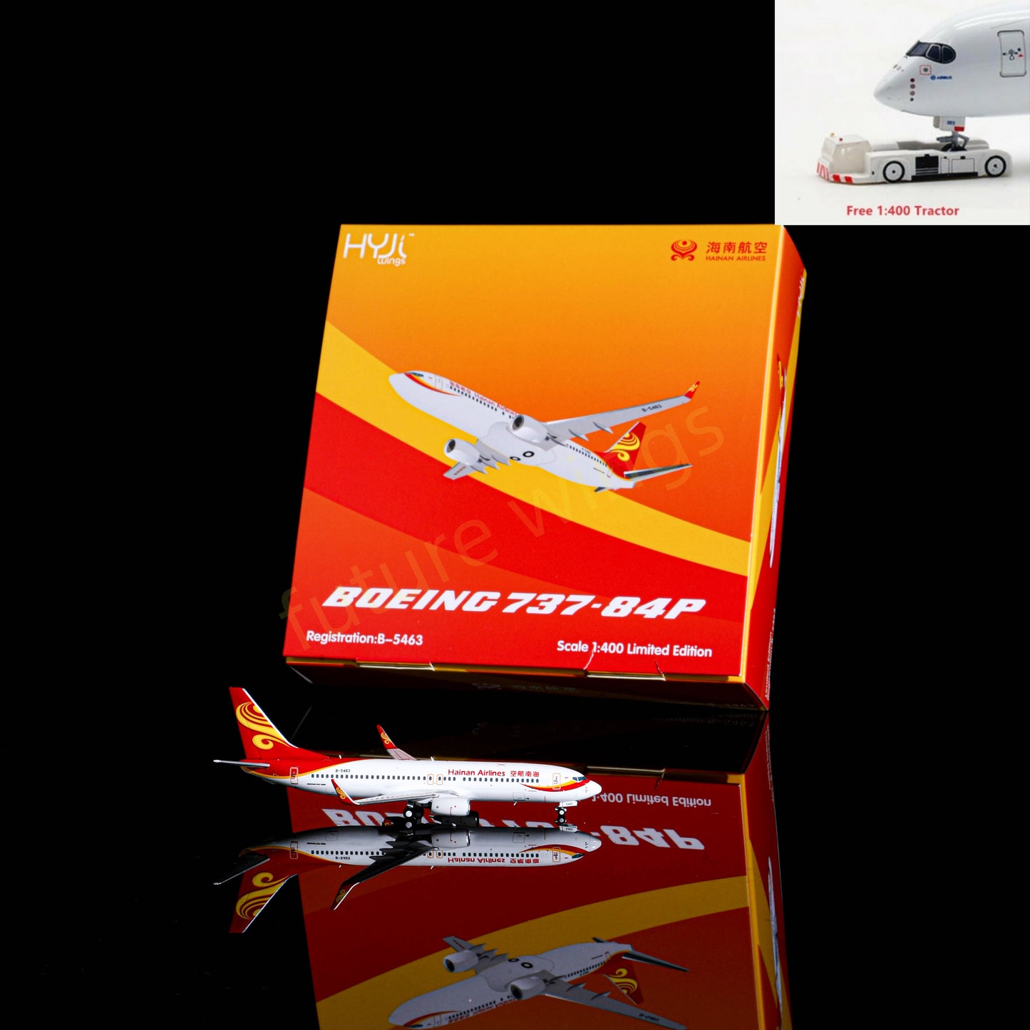 1:400 HYJL Wings Hainan Airlines B737-800 B-5463 Aircraft Model+Free Tractor
