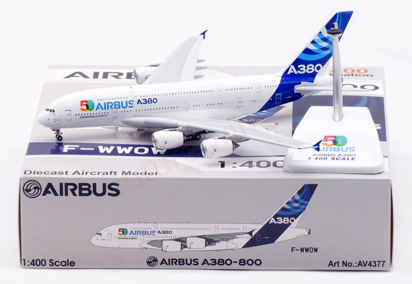 1:400 Aviation400 Airbus A380 F-WWOW "50Years" Aircraft Model Free Tractor+Stand