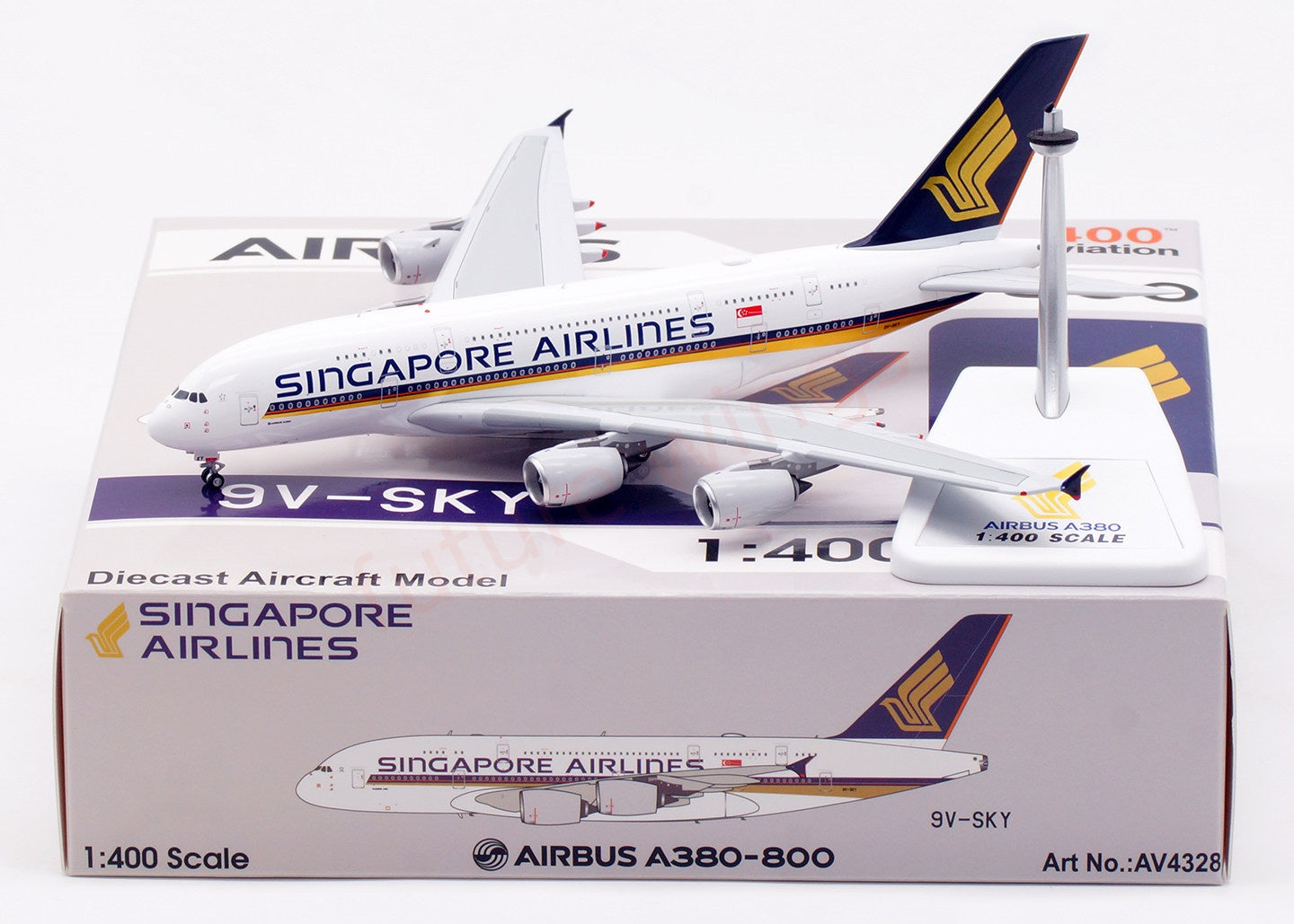 1:400 Aviation400 Singapore Airlines A380 9V-SKY Aircraft Model Free Tractor+Stand