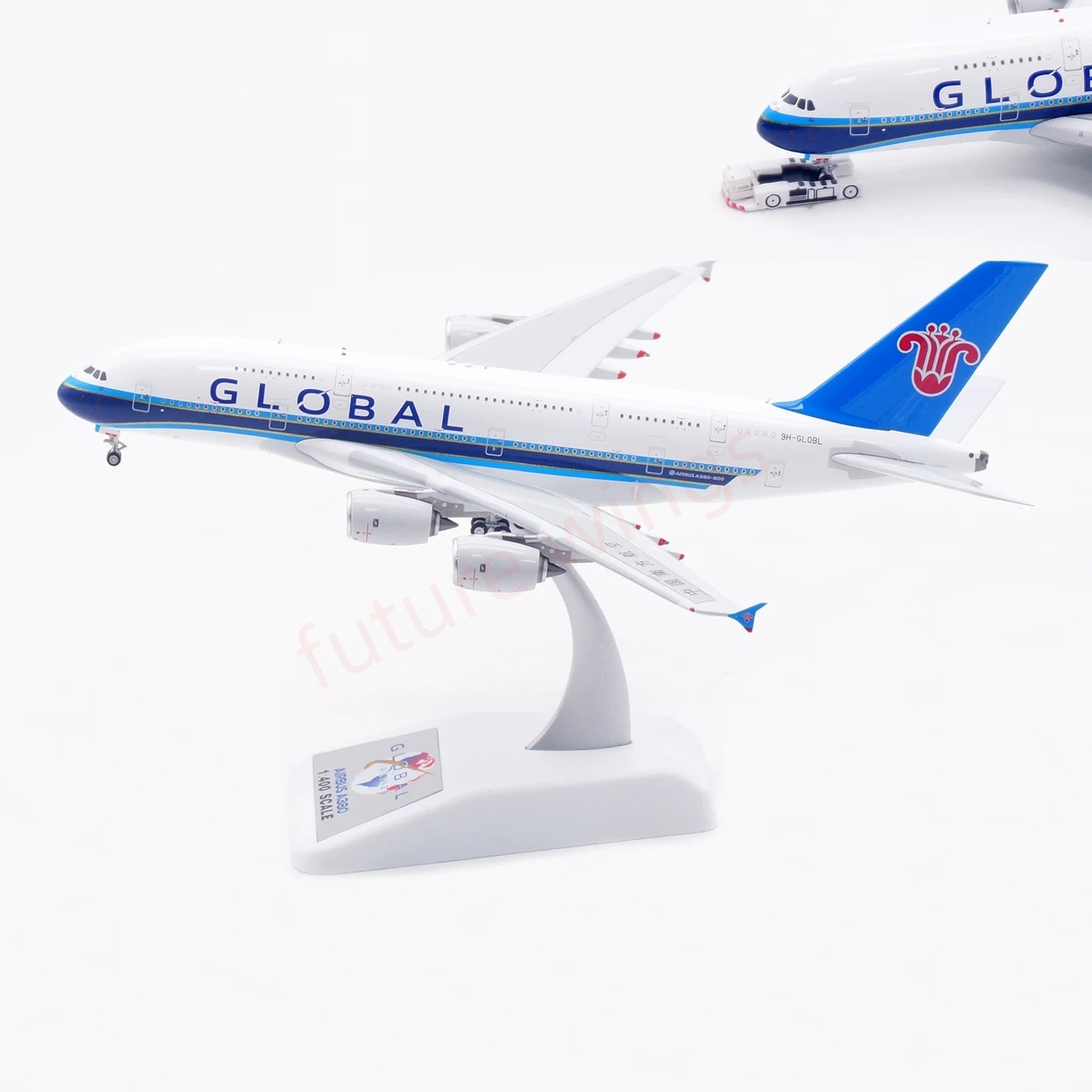 1:400 Aviation400 Global Airlines A380 9H-GLOBL Aircraft Model Free Tractor+Stand