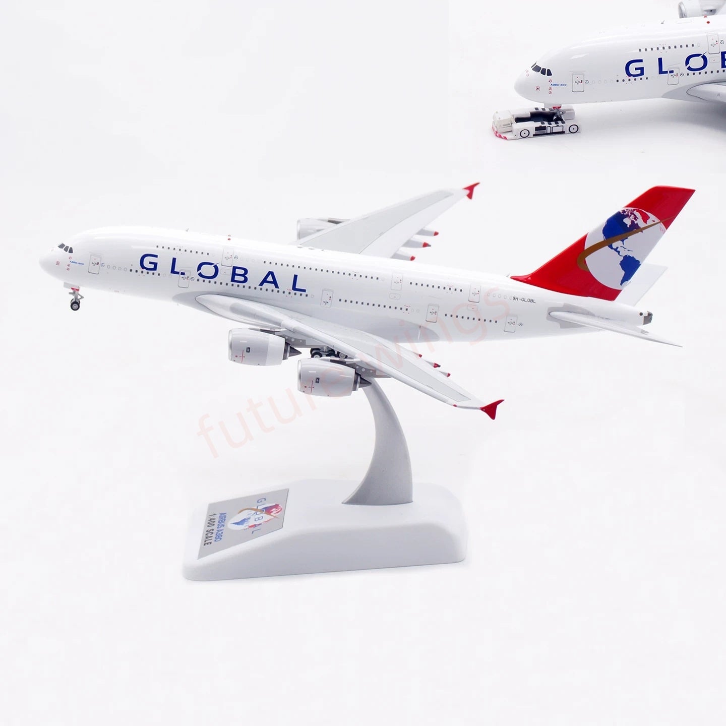 1:400 Aviation400 Global Airlines A380 9H-GLOBL Aircraft Model Free Tractor+Stand