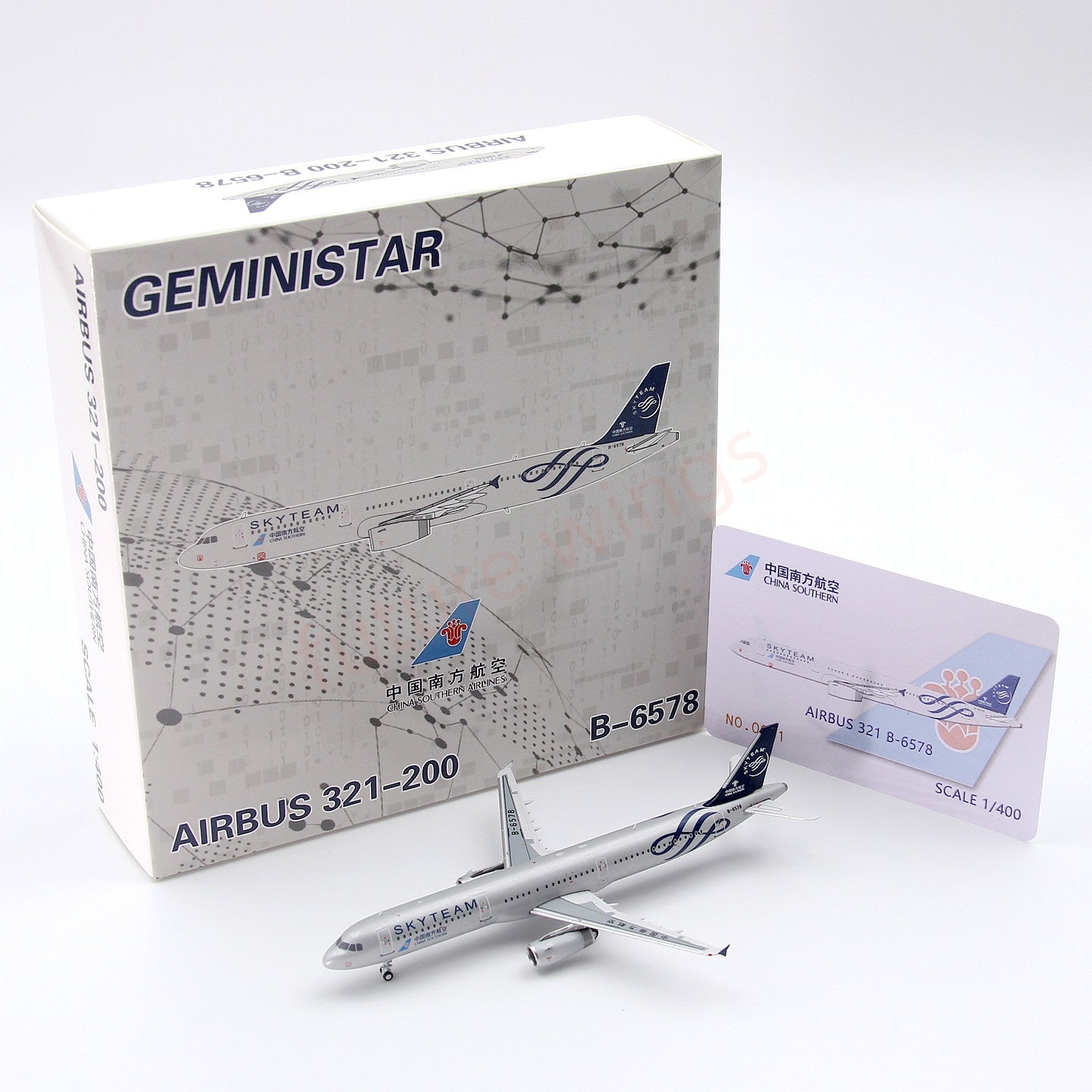 1:400 Geministar China Southern Airlines A321 B-6578 "SKYTEAM" Aircraft Model+Free Tractor