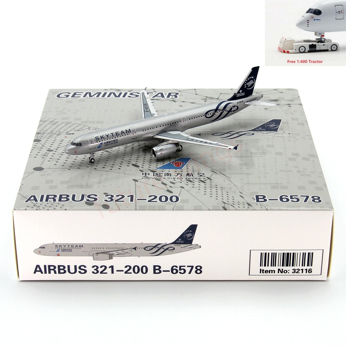 1:400 Geministar China Southern Airlines A321 B-6578 "SKYTEAM" Aircraft Model+Free Tractor