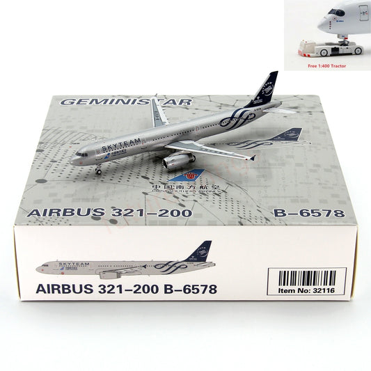 1:400 Geministar China Southern Airlines A321 B-6578 "SKYTEAM" Aircraft Model+Free Tractor