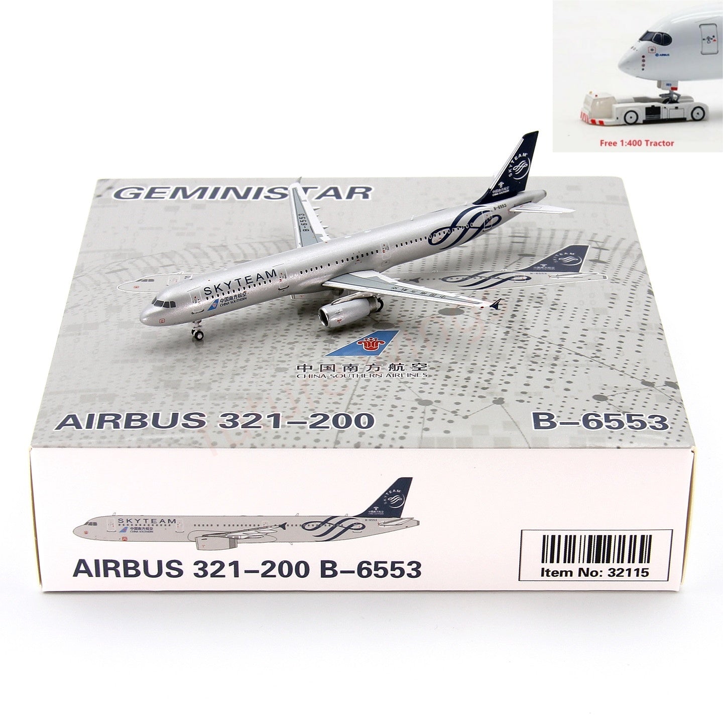 1:400 Geministar China Southern Airlines A321 B-6553 "SKYTEAM" Aircraft Model+Free Tractor
