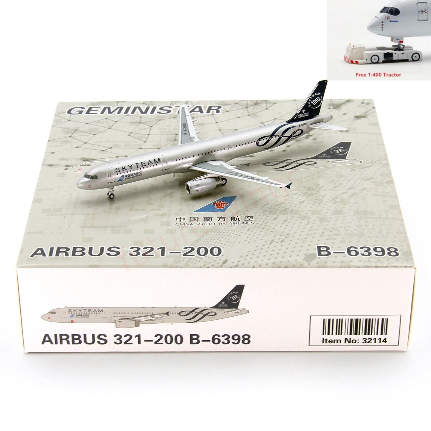 1:400 Geministar China Southern Airlines A321 B-6398 "SKYTEAM" Aircraft Model+Free Tractor