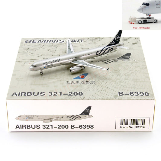 1:400 Geministar China Southern Airlines A321 B-6398 "SKYTEAM" Aircraft Model+Free Tractor