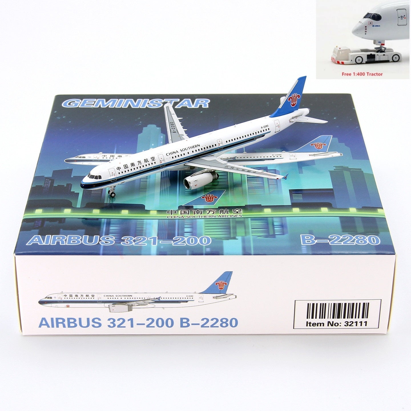 1:400 Geministar China Southern Airlines A321neo  B-2280 Aircraft Model+Free Tractor