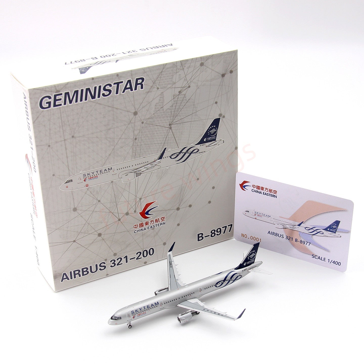 1:400 Geministar China Eastern Airlines A321 B-8977 “SKYTEAM”Aircraft Model+Free Tractor