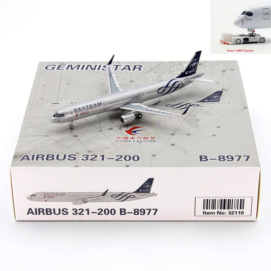 1:400 Geministar China Eastern Airlines A321 B-8977 “SKYTEAM”Aircraft Model+Free Tractor