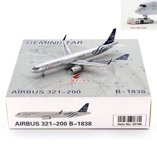 1:400 Geministar China Eastern Airlines A321 B-1838 “SKYTEAM”Aircraft Model+Free Tractor
