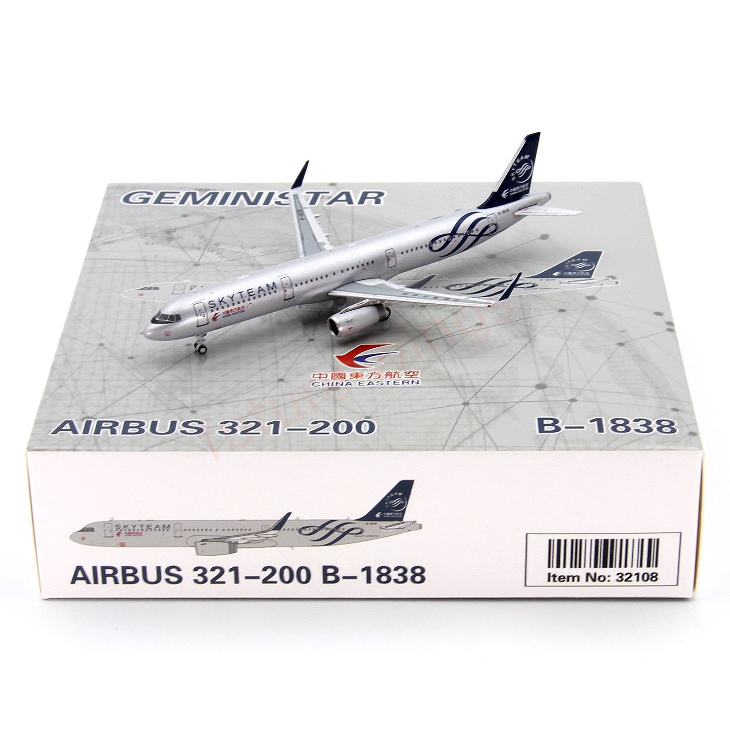 1:400 Geministar China Eastern Airlines A321 B-1838 “SKYTEAM”Aircraft Model+Free Tractor