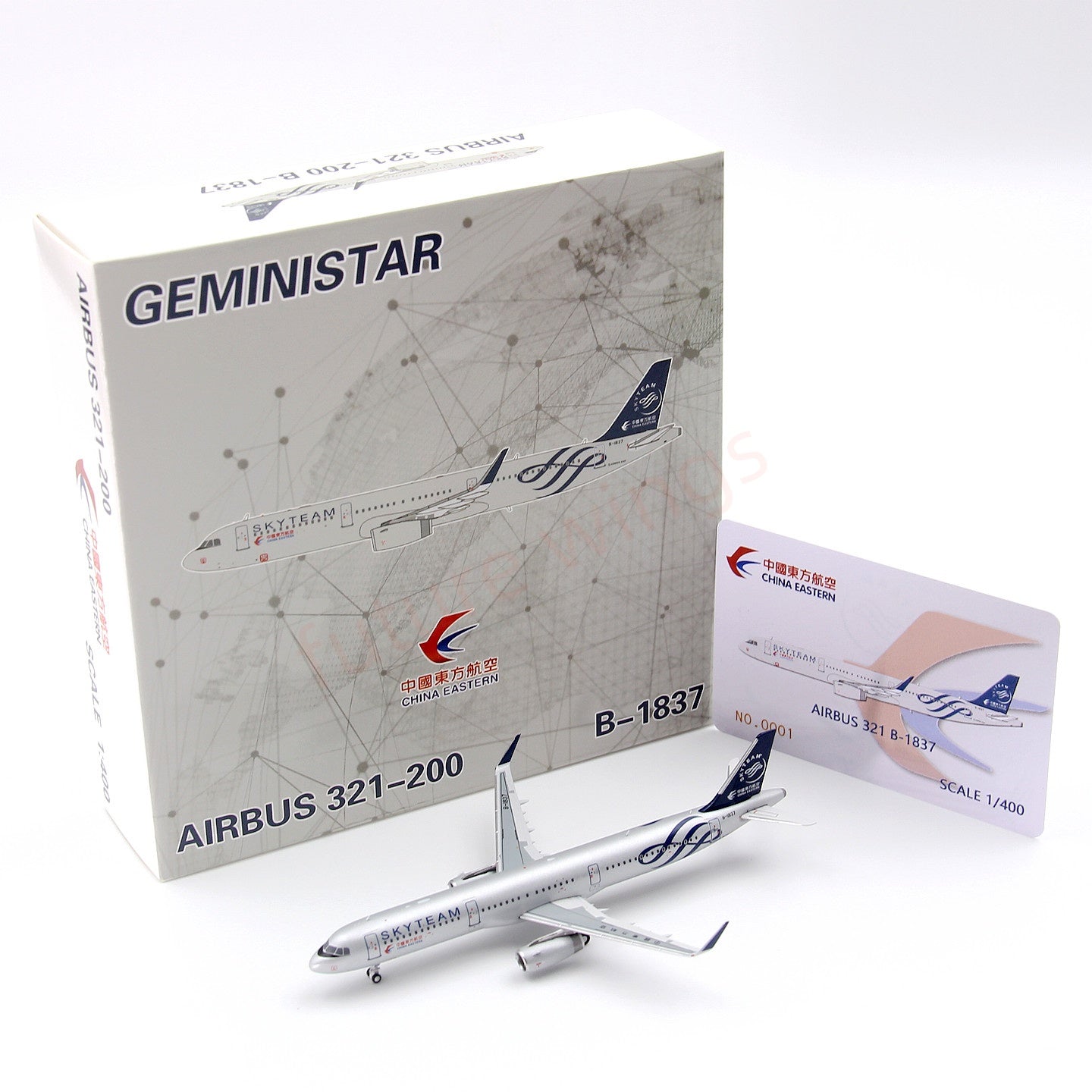 1:400 Geministar China Eastern Airlines A321 B-1837 “SKYTEAM”Aircraft Model+Free Tractor