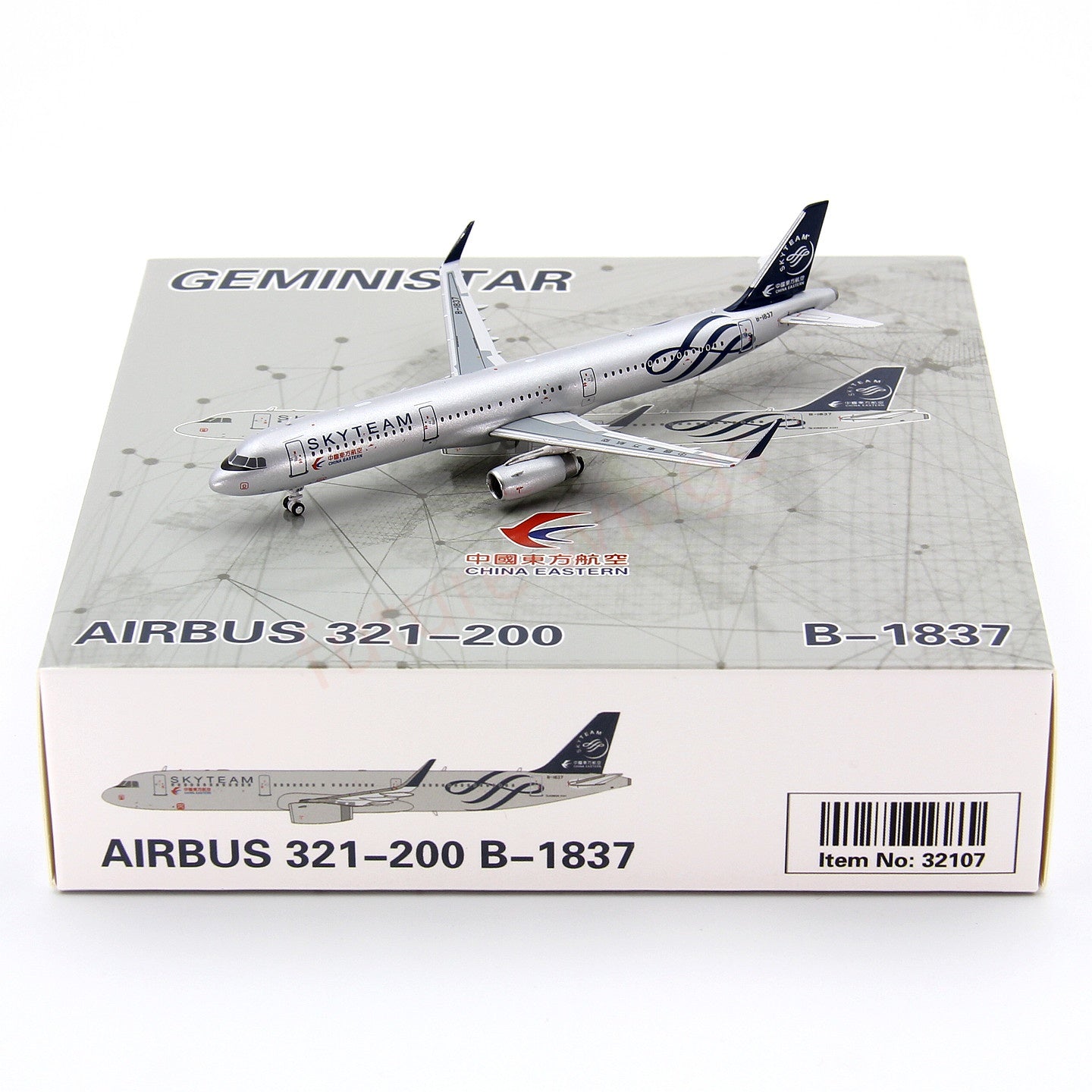 1:400 Geministar China Eastern Airlines A321 B-1837 “SKYTEAM”Aircraft Model+Free Tractor