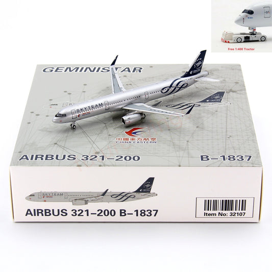 1:400 Geministar China Eastern Airlines A321 B-1837 “SKYTEAM”Aircraft Model+Free Tractor