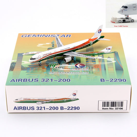 1:400 Geministar China Eastern Airlines A321 B-2290 Aircraft Model+Free Tractor