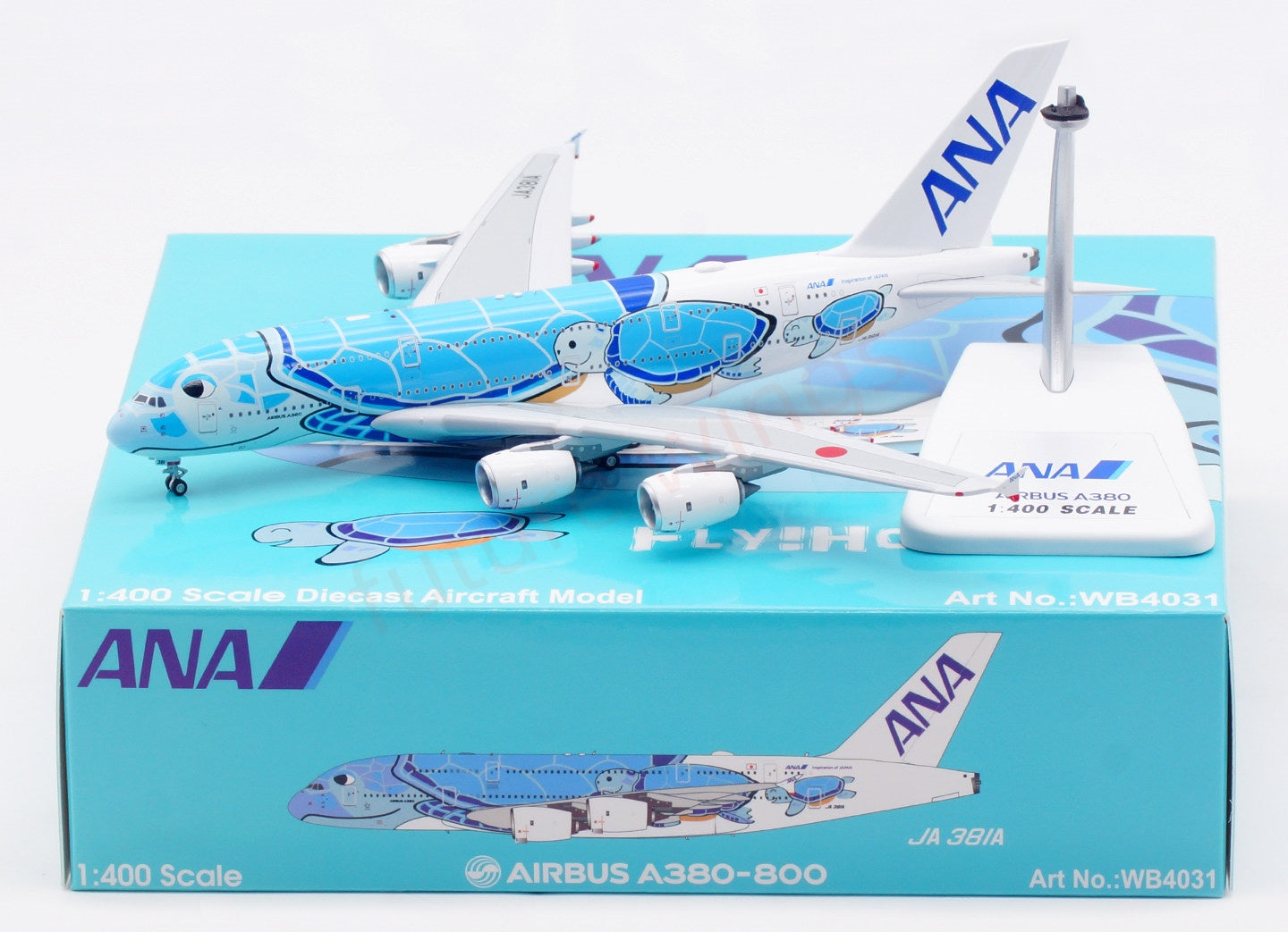 1:400 Aviation400 ANA A380 JA381A "Blue" Aircraft Model Free Tractor+Stand