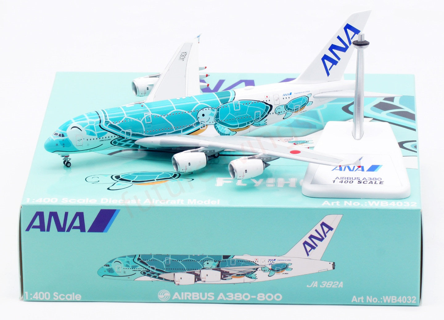 1:400 Aviation400 ANA A380 JA382A "Green" Aircraft Model Free Tractor+Stand