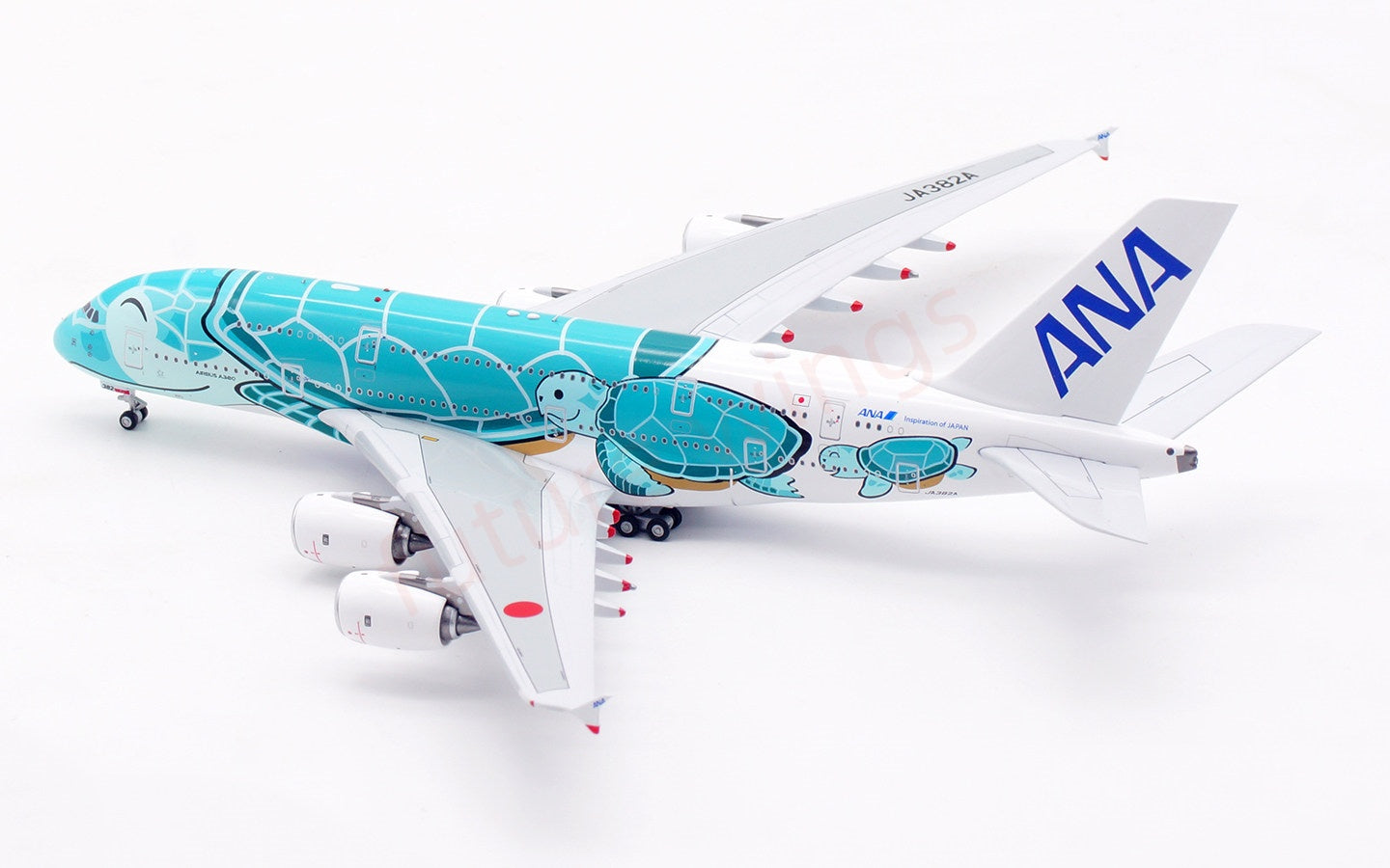 1:400 Aviation400 ANA A380 JA382A "Green" Aircraft Model Free Tractor+Stand