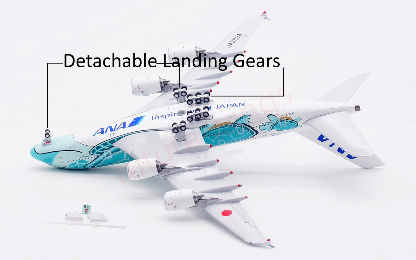 1:400 Aviation400 ANA A380 JA382A "Green" Aircraft Model Free Tractor+Stand