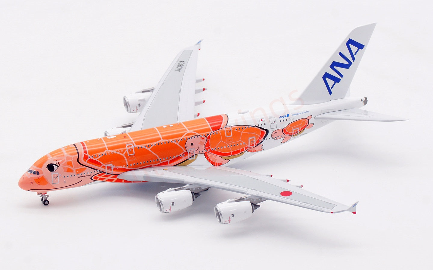 1:400 Aviation400 ANA A380 JA383A "Orange" Aircraft Model Free Tractor+Stand