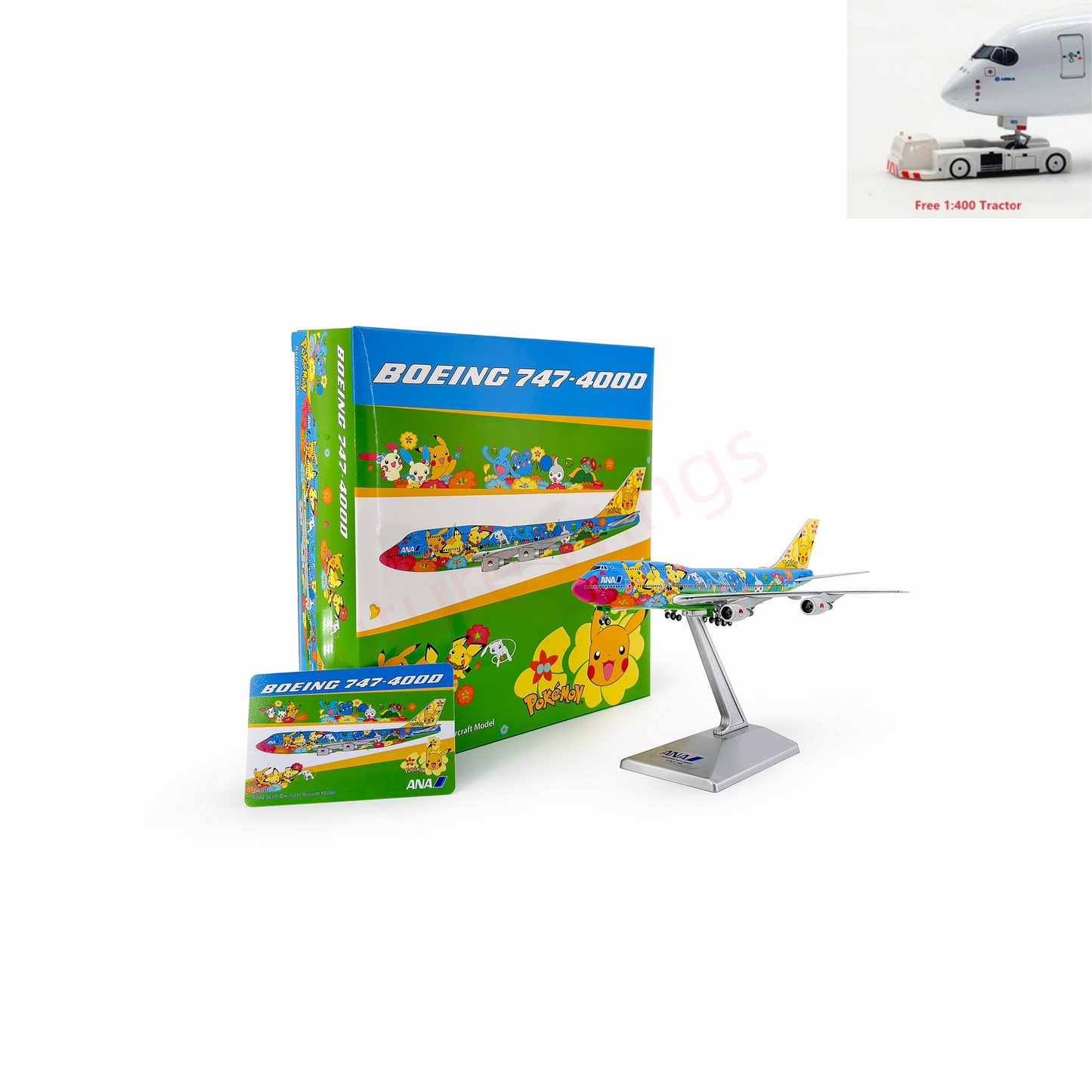1:400 Geministar ANA B747-400 JA8956 "Pokemon" Aircraft Model+Free Tractor
