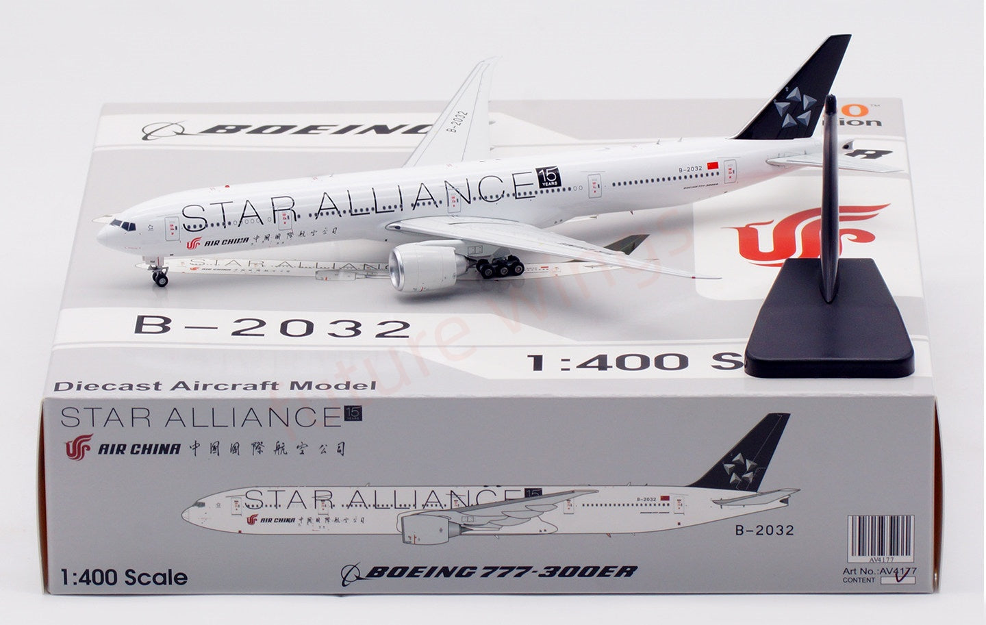 1:400 Aviation400 Air China B777-300ER B-2032 "15Years"Free Tractor+Stand