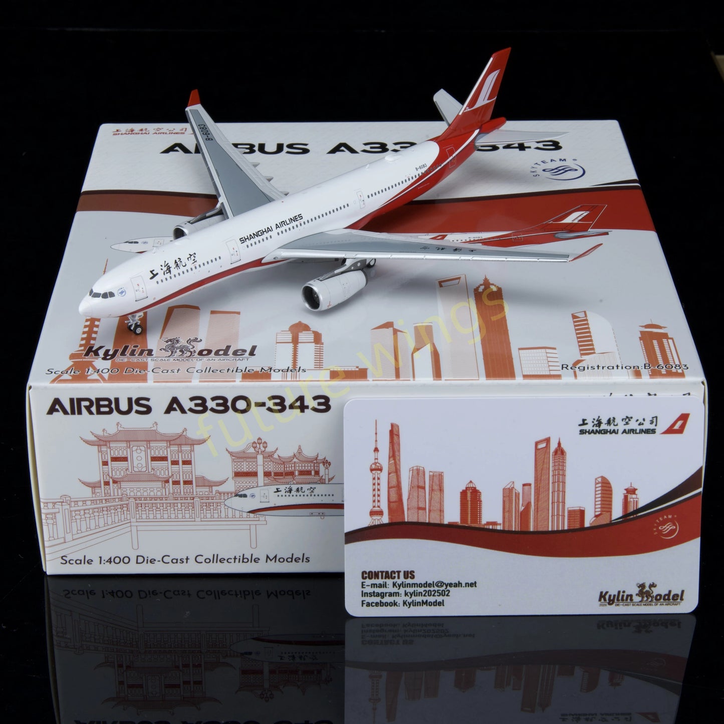 1:400 Kylin Models ShangHai Airlines A330-343 B-6083 Aircraft Model+Free Tractor