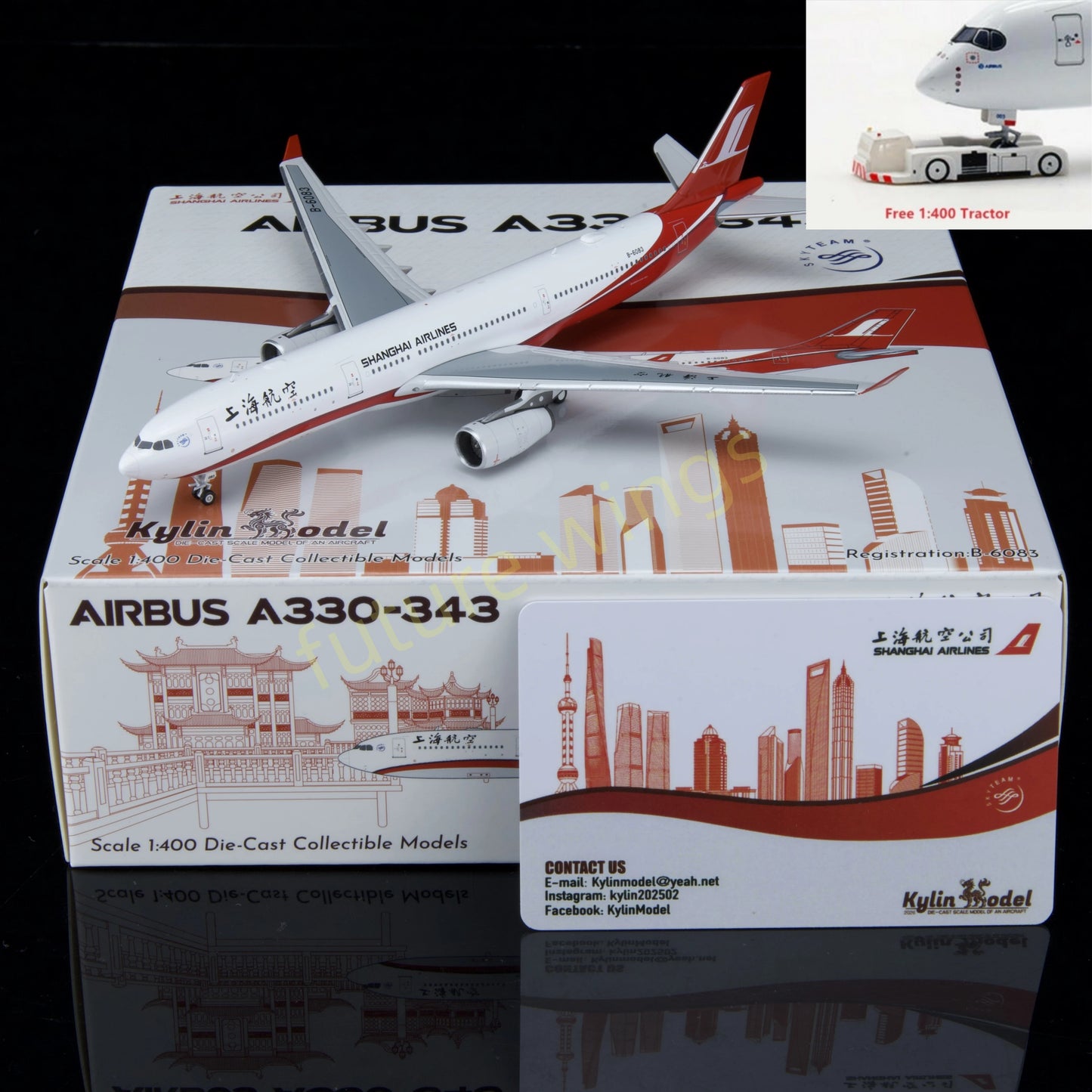 1:400 Kylin Models ShangHai Airlines A330-343 B-6083 Aircraft Model+Free Tractor