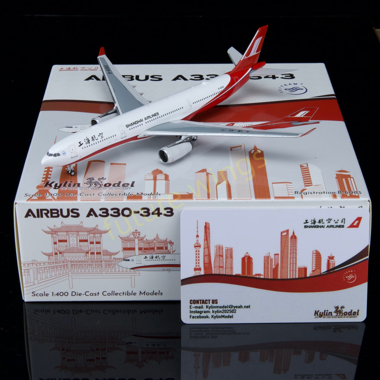 1:400 Kylin Models ShangHai Airlines A330-343 B-6083 Aircraft Model+Free Tractor