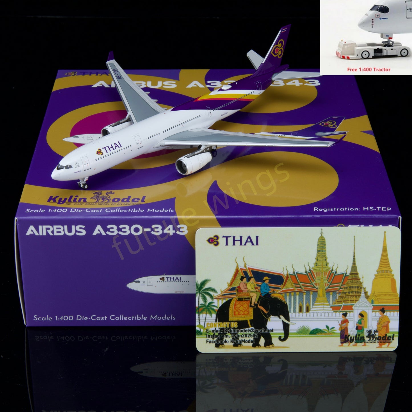 1:400 Kylin Models Thai Airways A330-343 HS-TEP Aircraft Model+Free Tractor