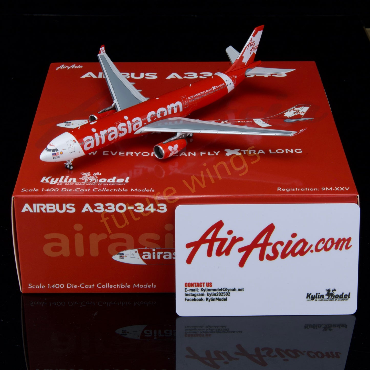 1:400 Kylin Models AirAsia A330-343 9M-XXV Aircraft Model+Free Tractor