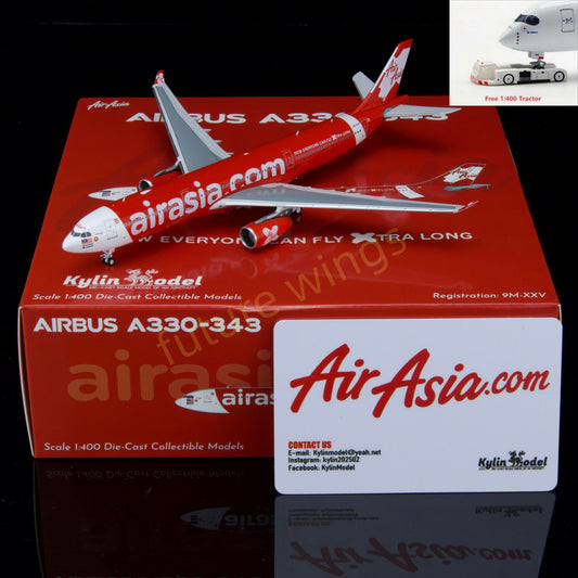 1:400 Kylin Models AirAsia A330-343 9M-XXV Aircraft Model+Free Tractor