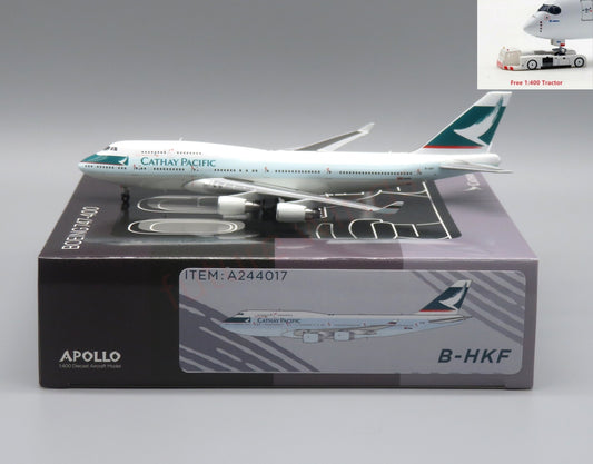 1:400 Apollo Cathay Pacific B747-400 B-HKF Aircraft Model+Free Tractor